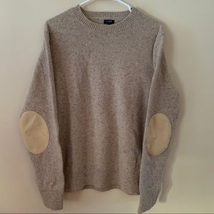 J CREW Beige Fleck Elbow Patch Crewneck Sweater